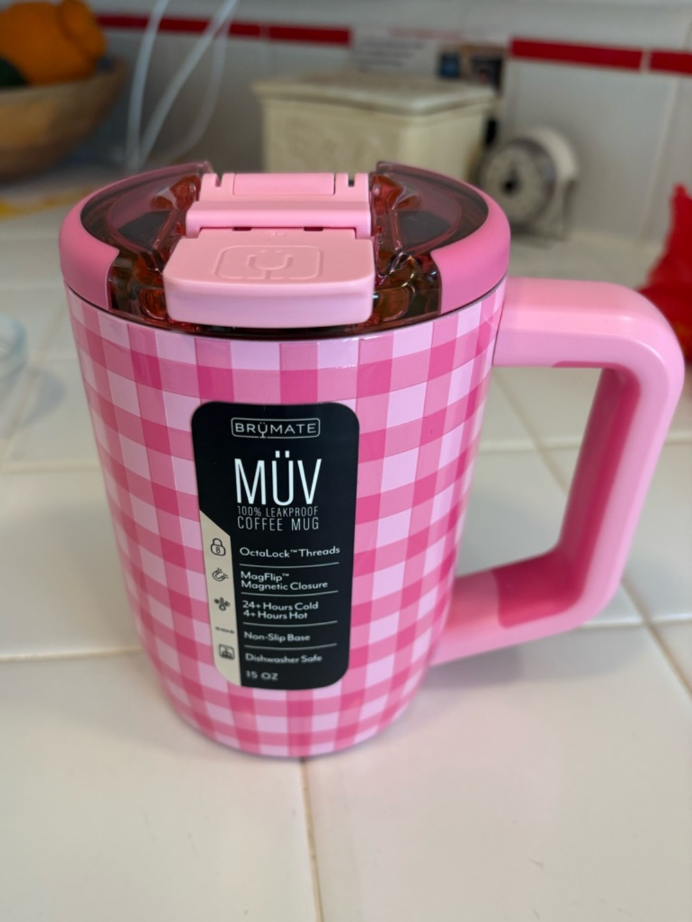 Brumate X Madi Nelson Pink Gingham Muv Mug 15 oz